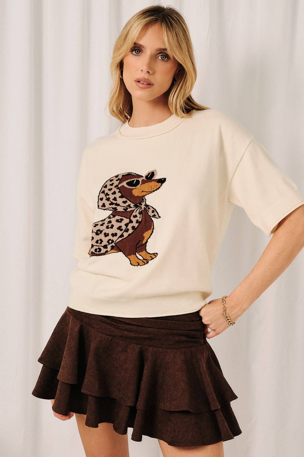 ROUND NECK HALF SLEEVE "WEENIE" SWEATER TOP