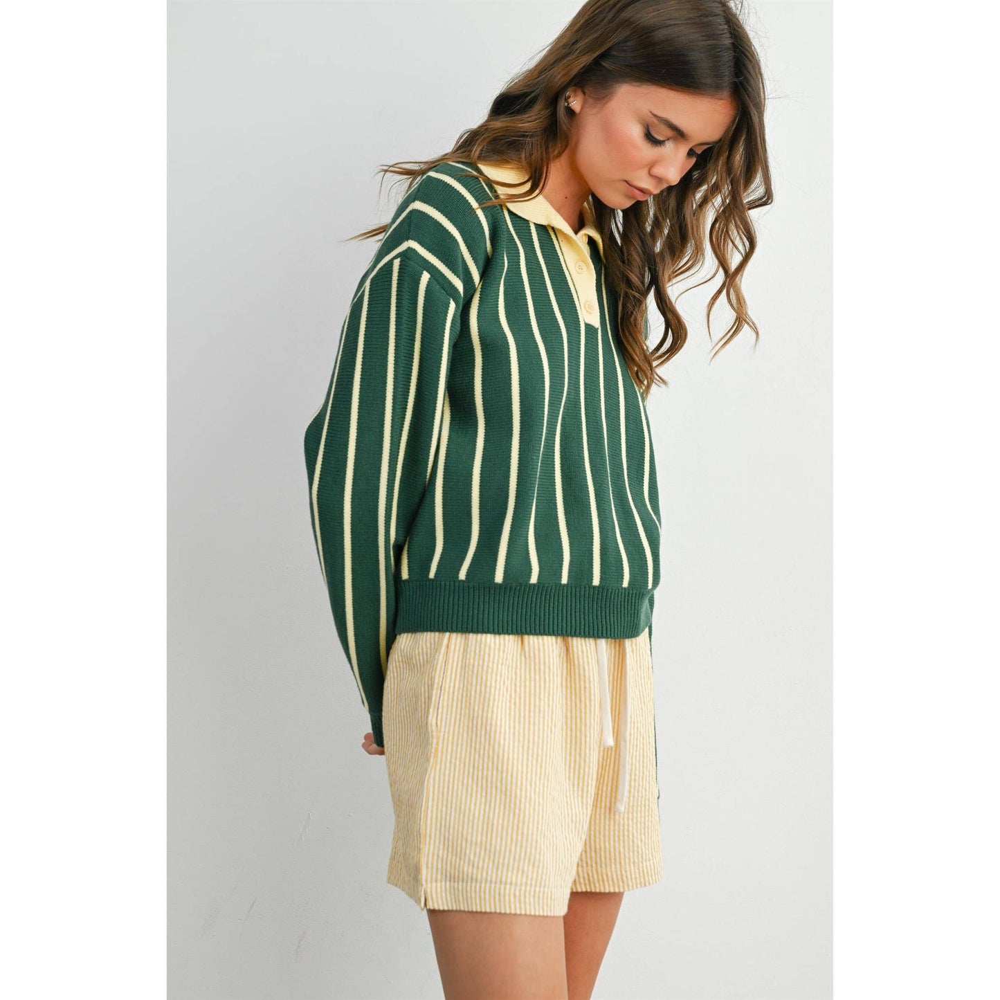 Collared Striped Polo Sweater