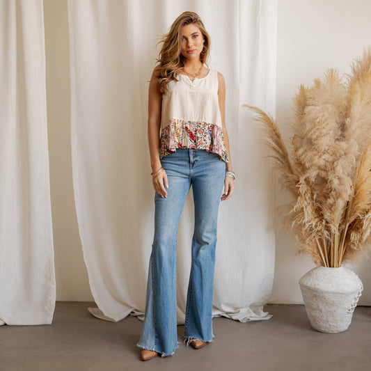 Bohemian Floral Print Peplum Tank
