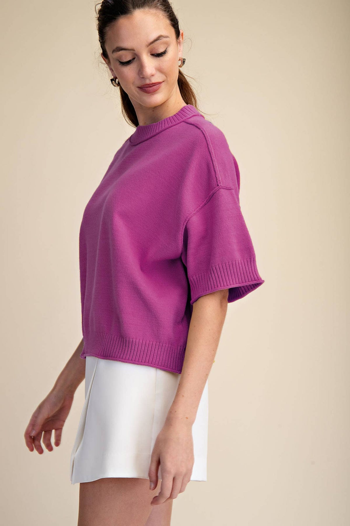 Relaxed Sweater Crew-Neck Elbow-Length Sleeves