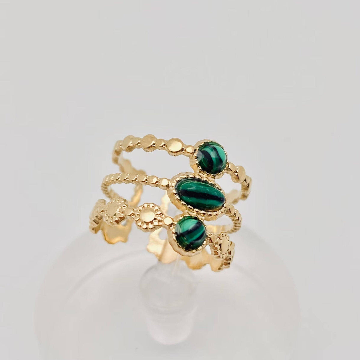 Stainless Steel Inlaid  Stone Gold-plated Rings - FGS/CS