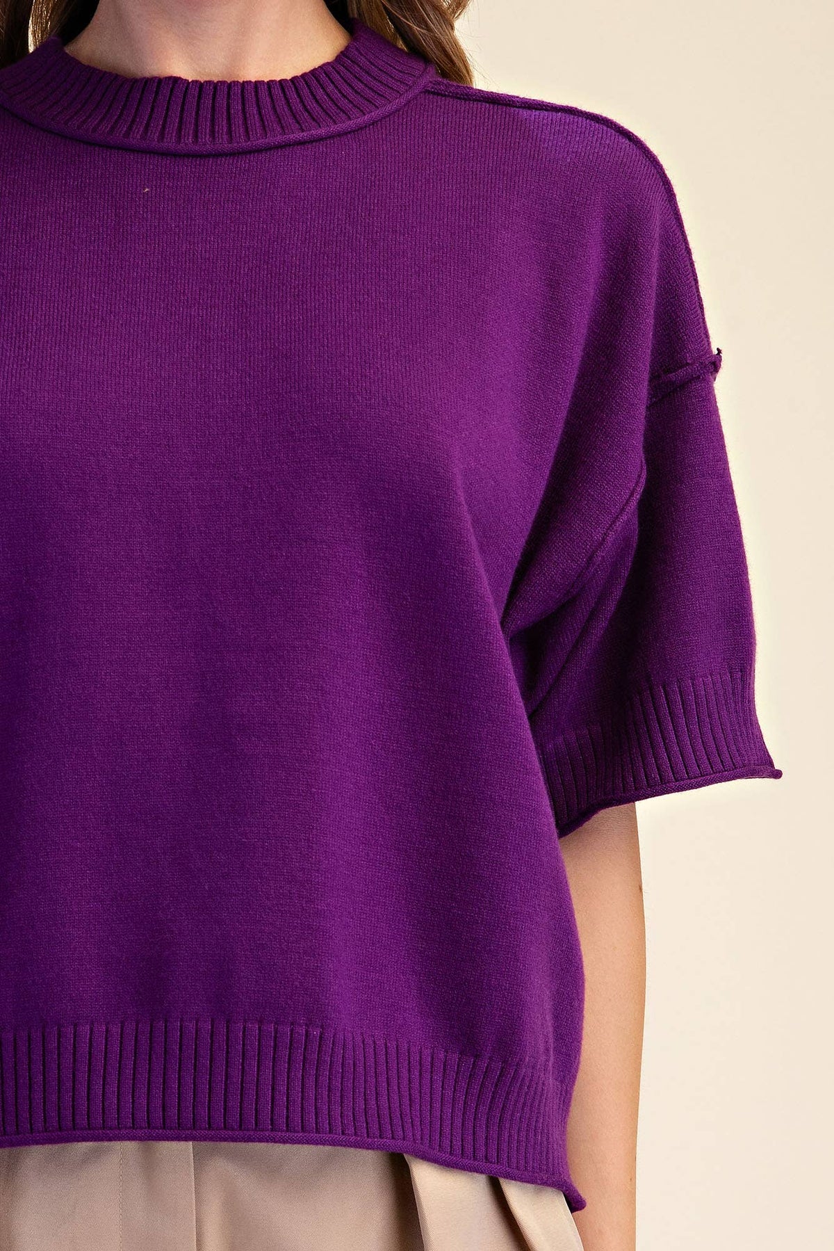 Relaxed Sweater Crew-Neck Elbow-Length Sleeves