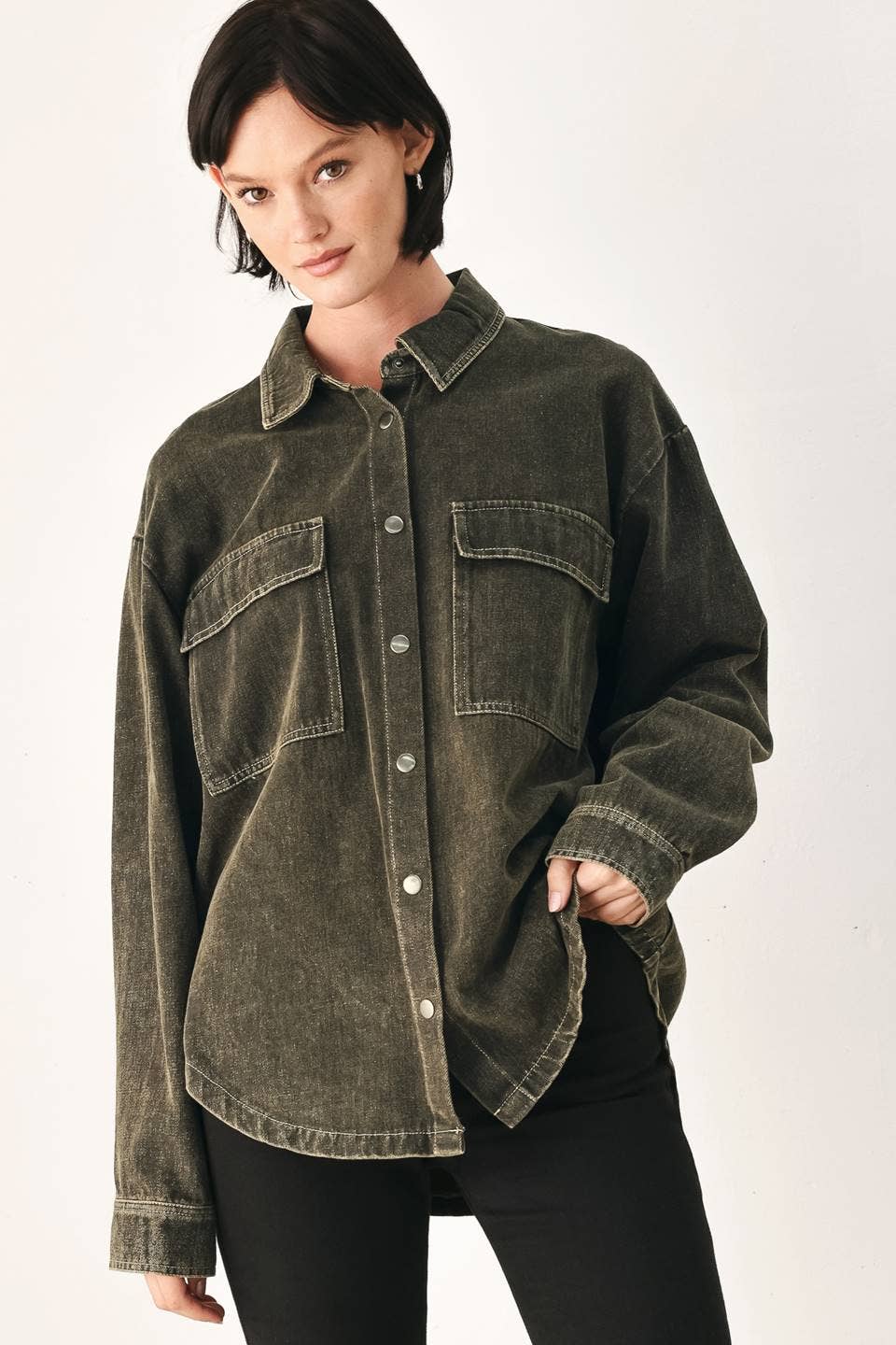 Overdyed top featuring shirt collar