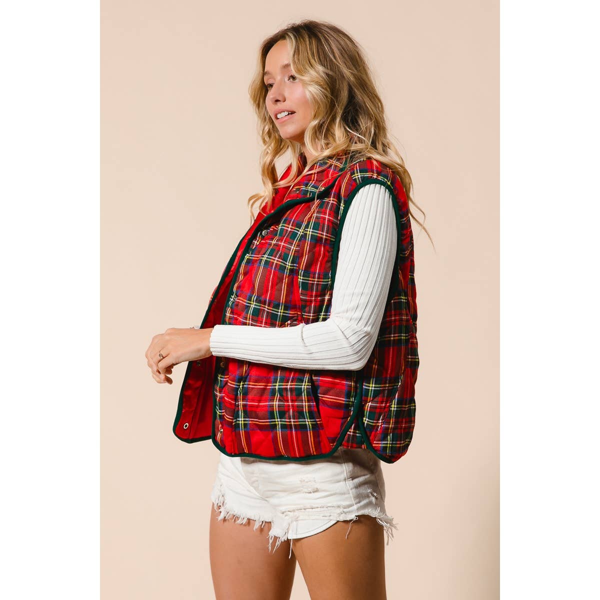 VINTAGE CHRISTMAS PLAID QUILTING VEST