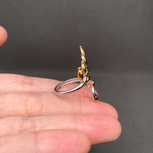 Two Tone Leaf 18K Gold Plated Stainless Steel Ring - FGS