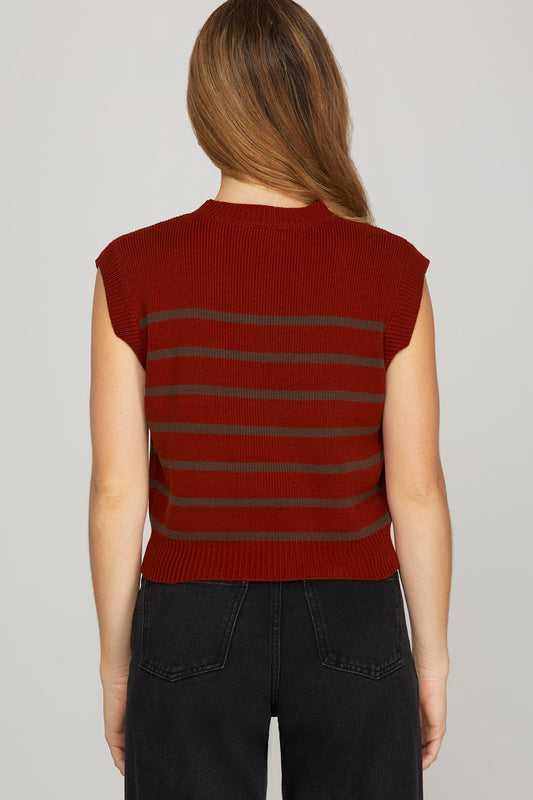 Sleeveless Round Neck Striped Sweater Top