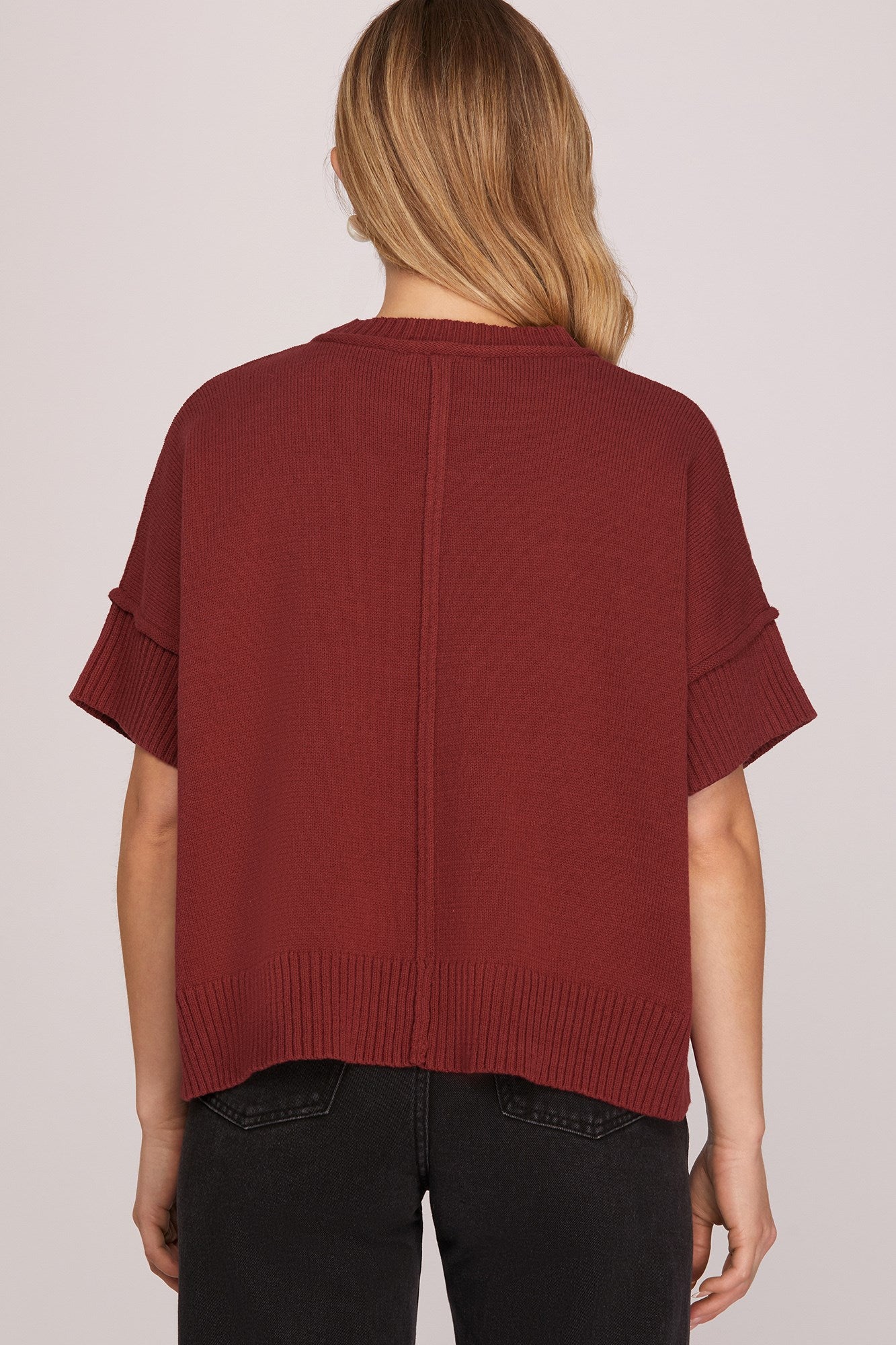 Drop Half Sleeve Crew Neck Sweater Top
