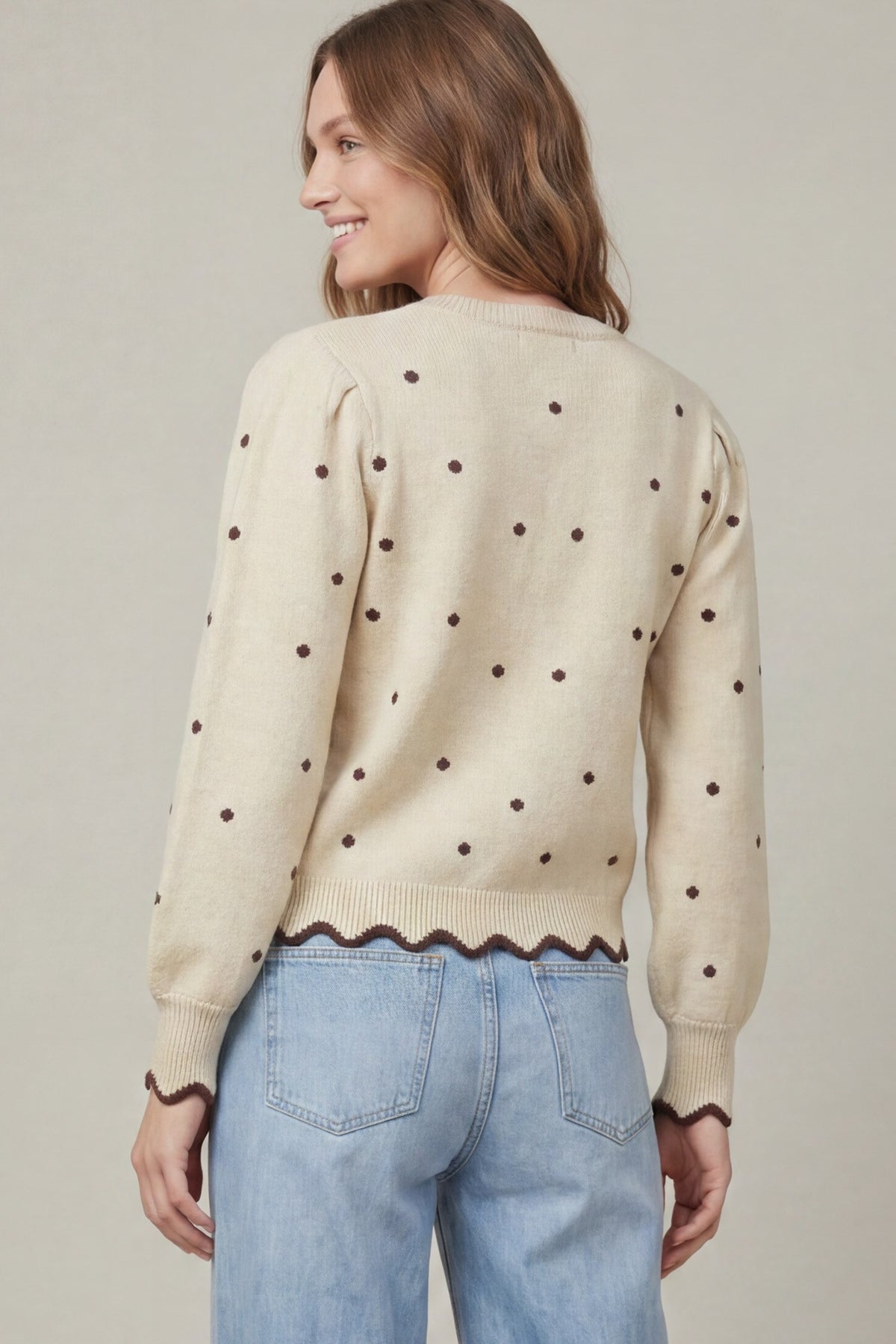 Lomg Sleeve Polka Dot Button Up Cardigan