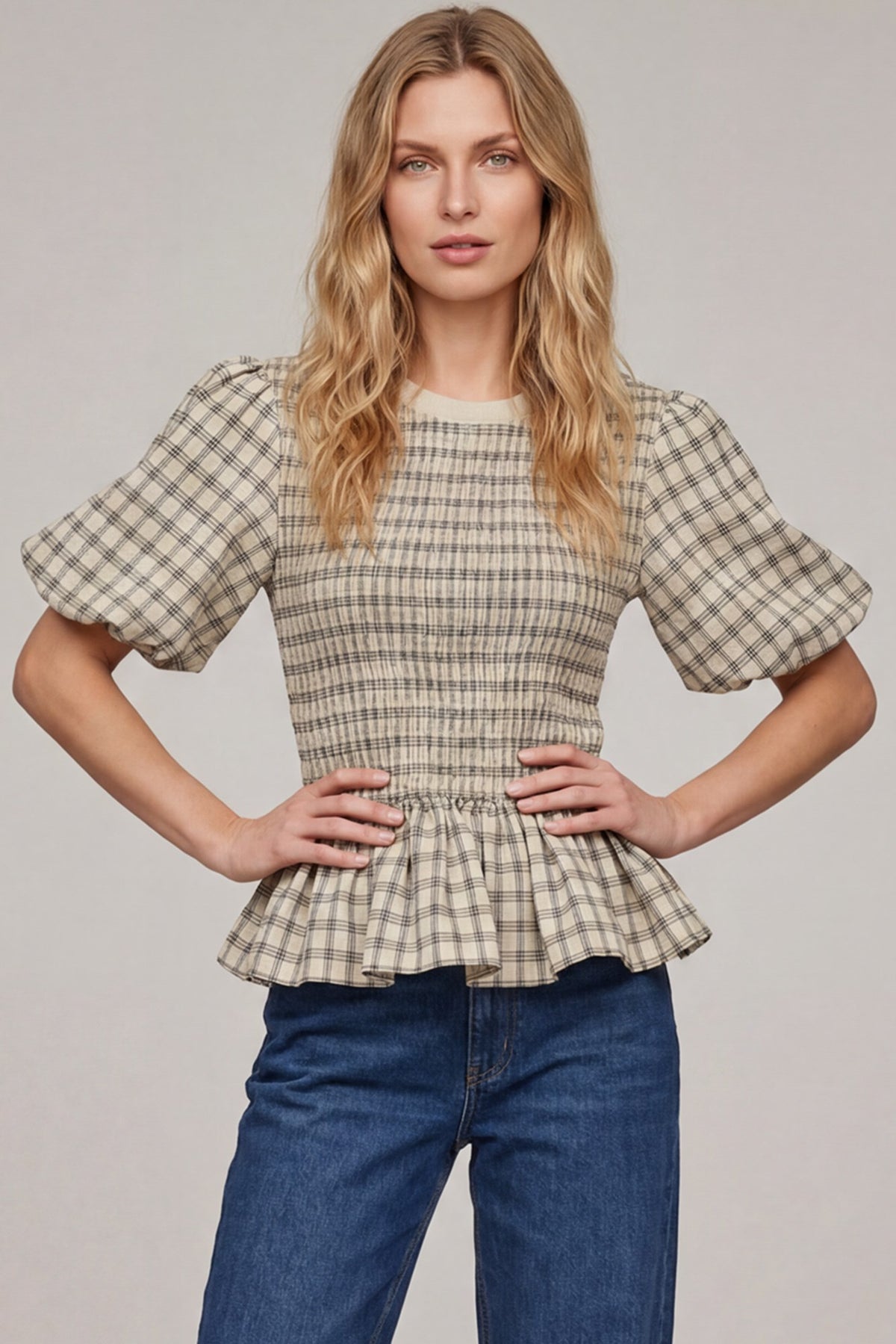 Woven Smocked Peplum Top