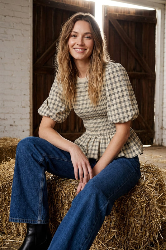 Woven Smocked Peplum Top