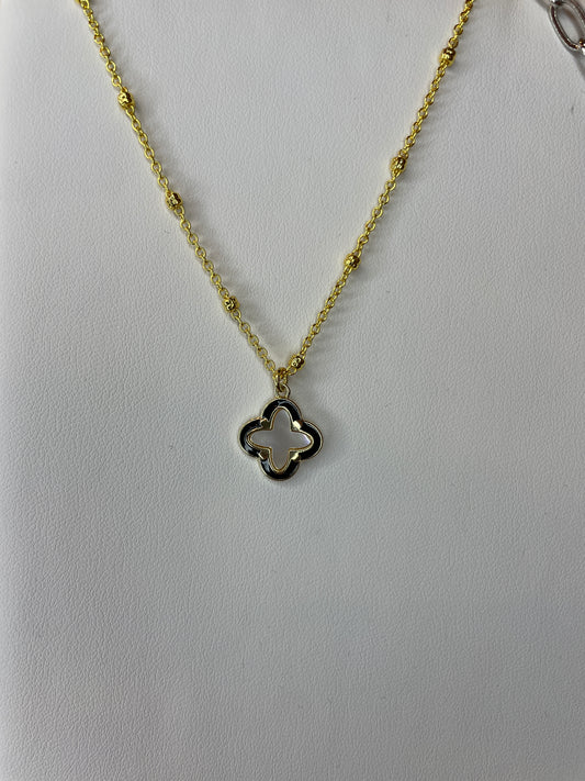 Medium Enamel Quatrefoil Charm with Opalescent Stone Center