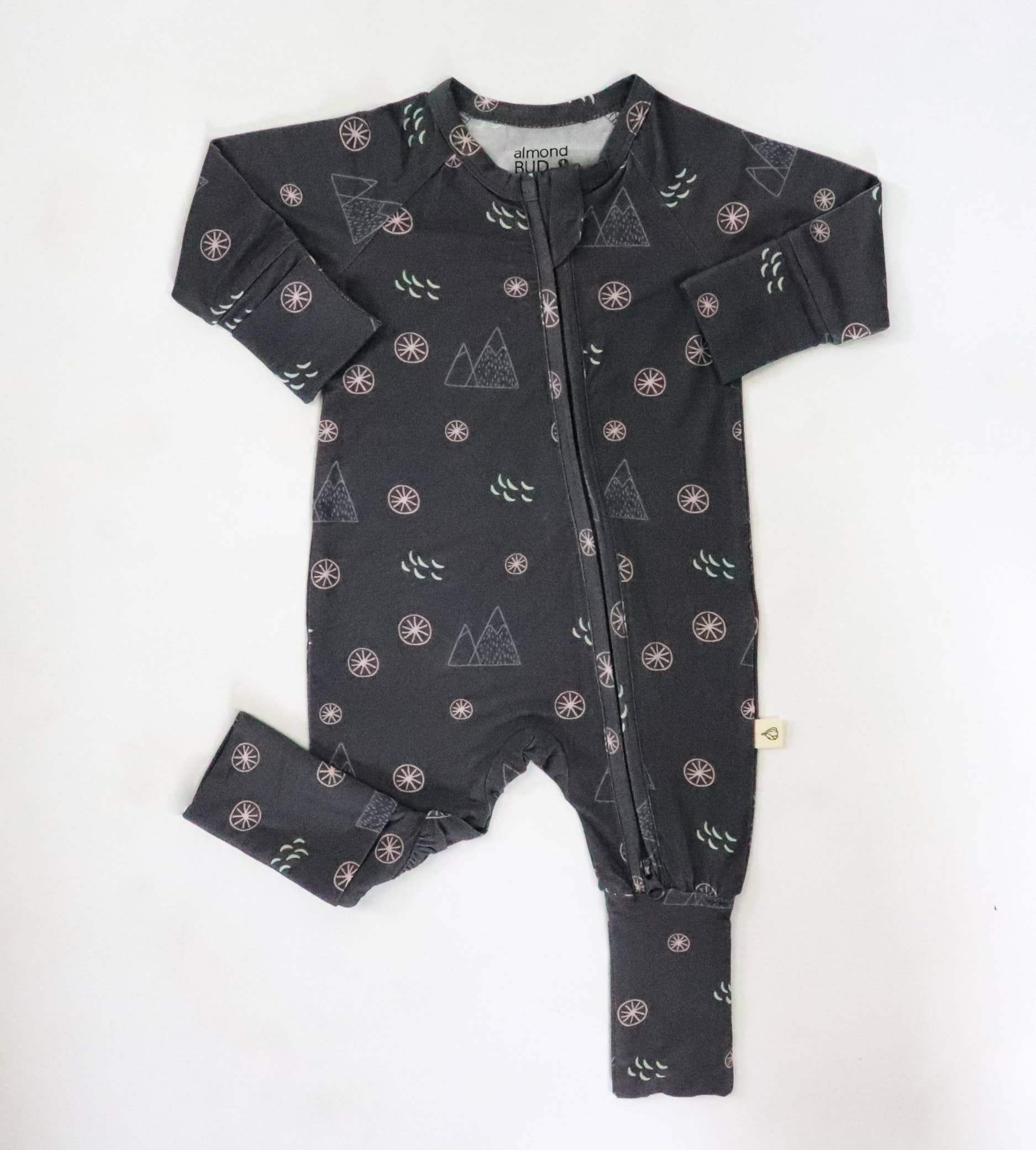 Midnight Mountain Bamboo Romper| Boy Outfit| Zip Romper Almond Bud