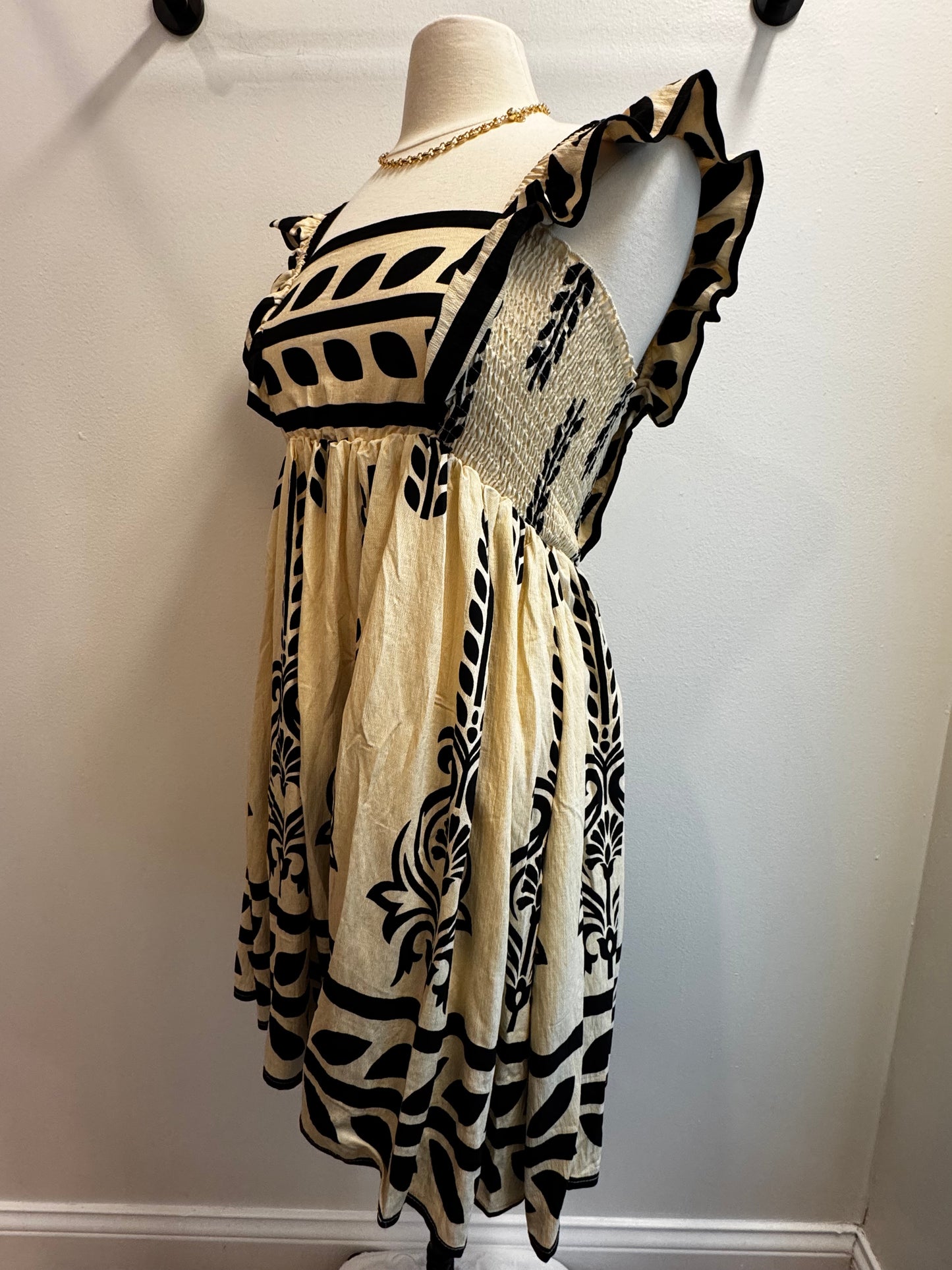 Ruffle Sleeve Pleated Baby Doll Dress