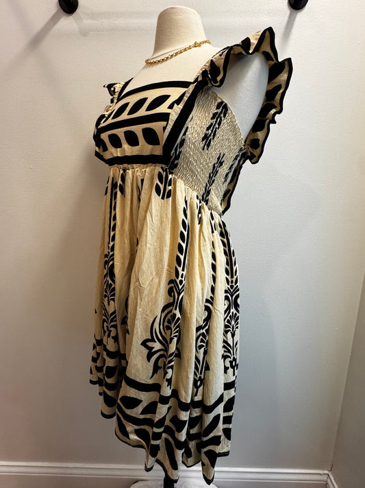 Ruffle Sleeve Pleated Baby Doll Dress