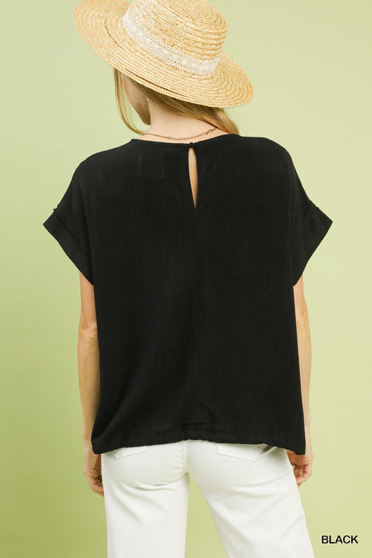 Drawstring Linen Blend Top