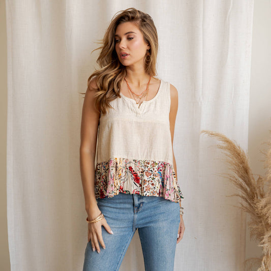 Bohemian Floral Print Peplum Tank