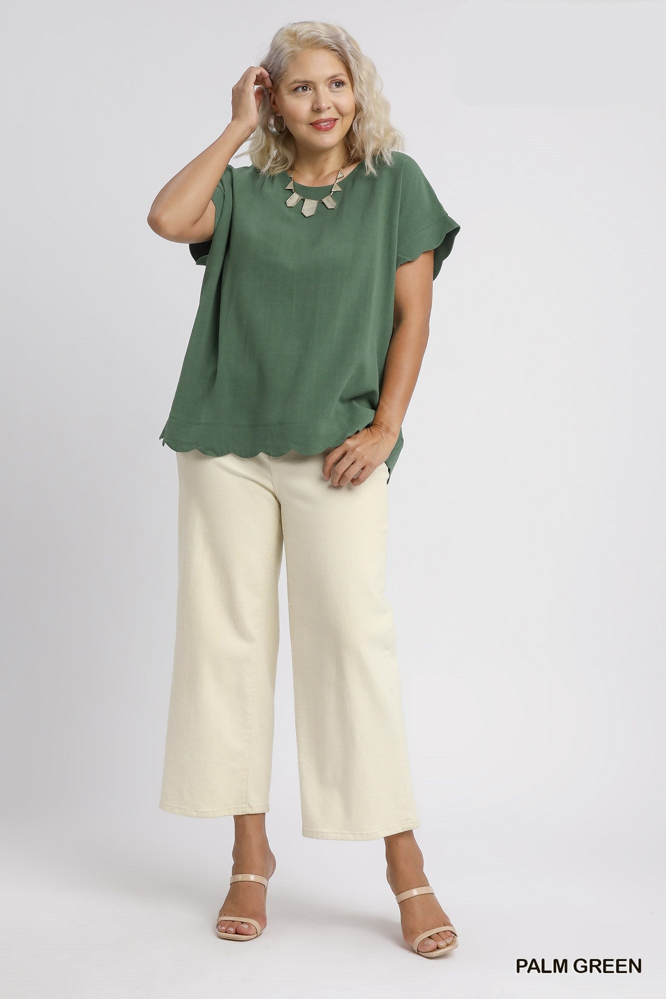 Scallop Hem Linen Blend Top