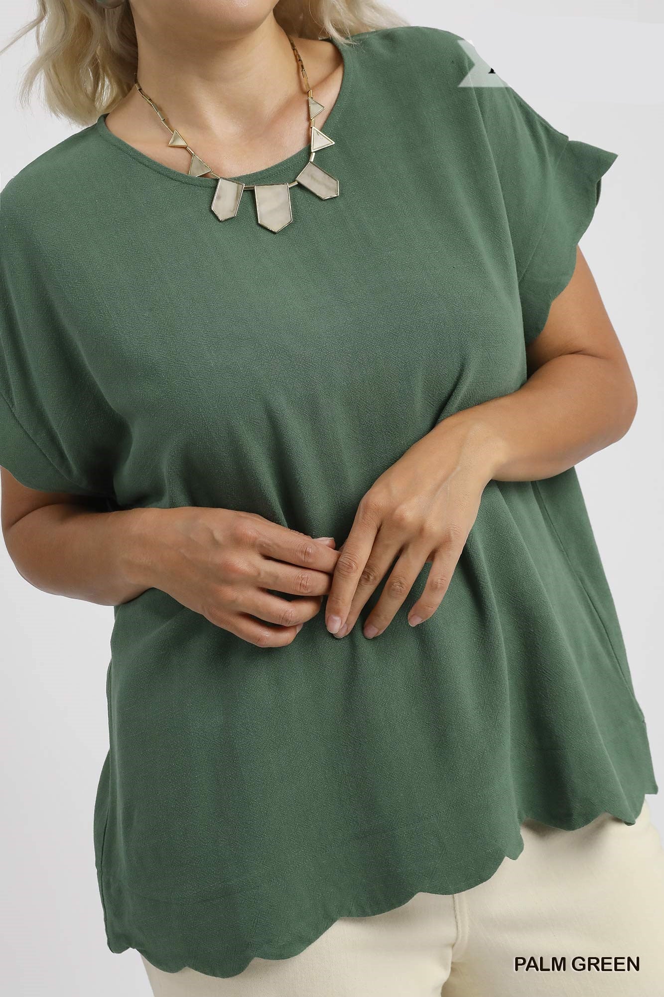 Scallop Hem Linen Blend Top