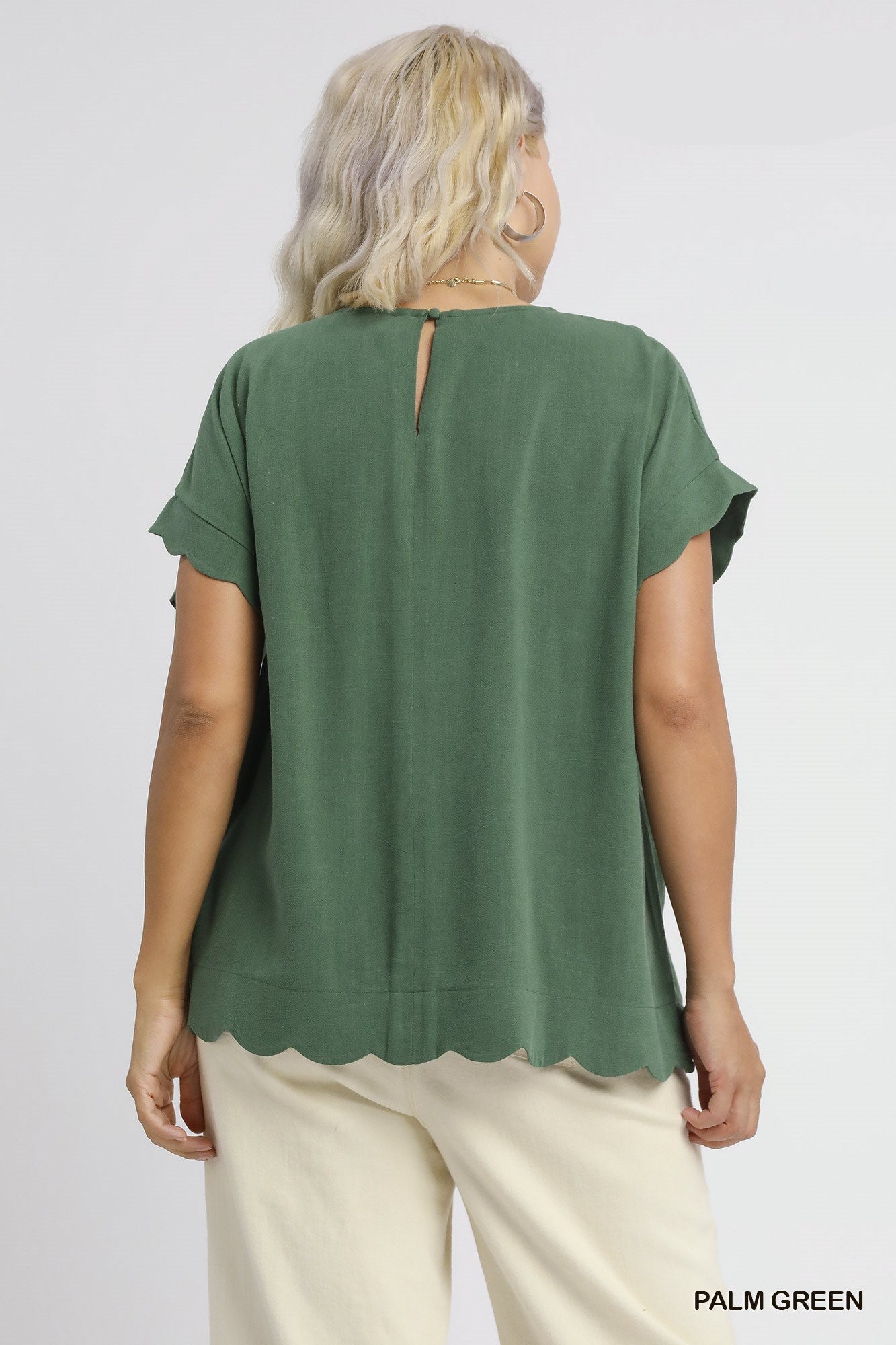 Scallop Hem Linen Blend Top