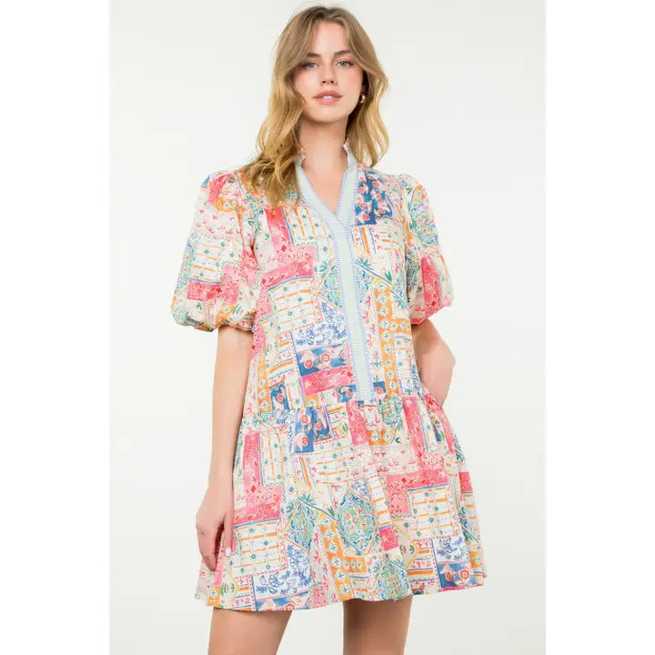 Puff Sleeve Print Dress
