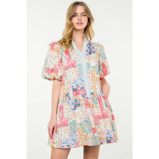 Puff Sleeve Print Dress