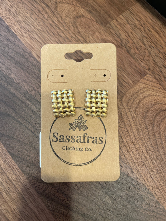 Woven Curved Rectangle Earrings Golden Stella