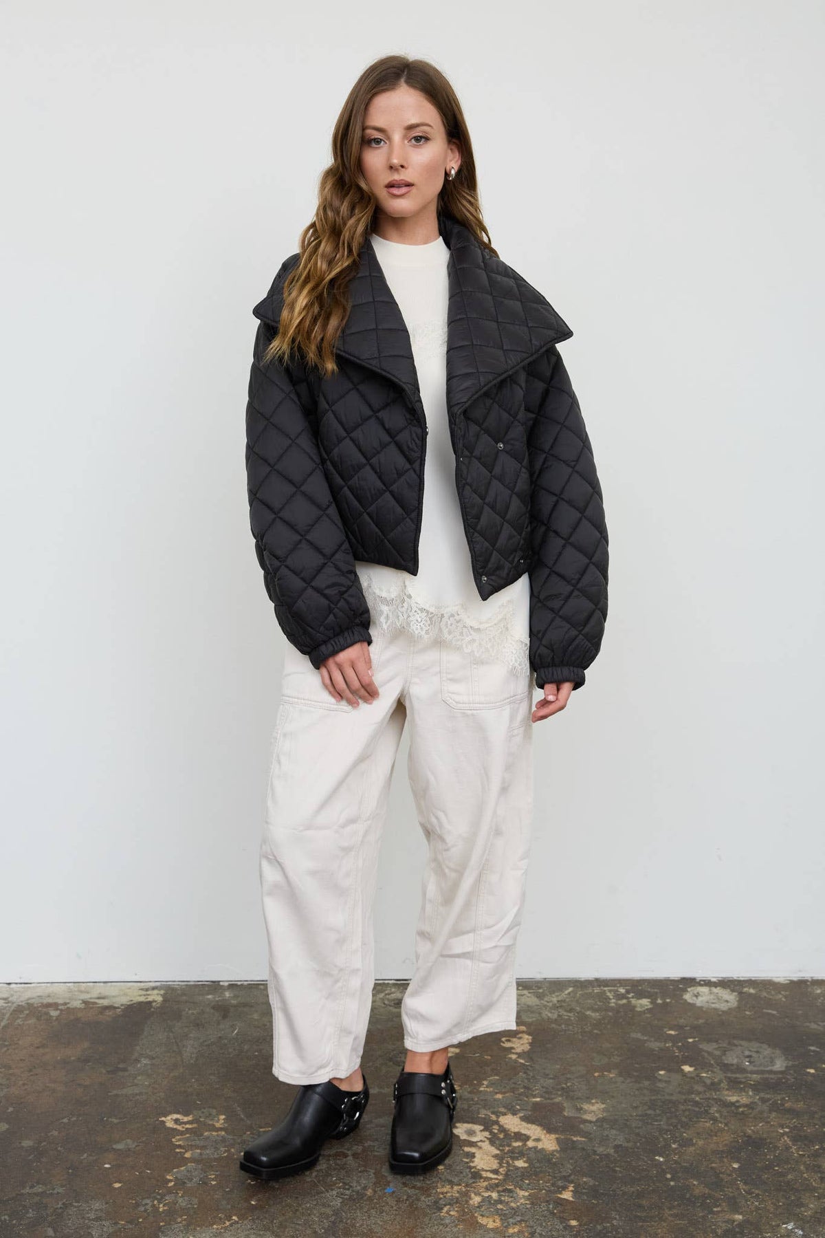 QUILTED SHAWL COLLAR CROPPED JACKET