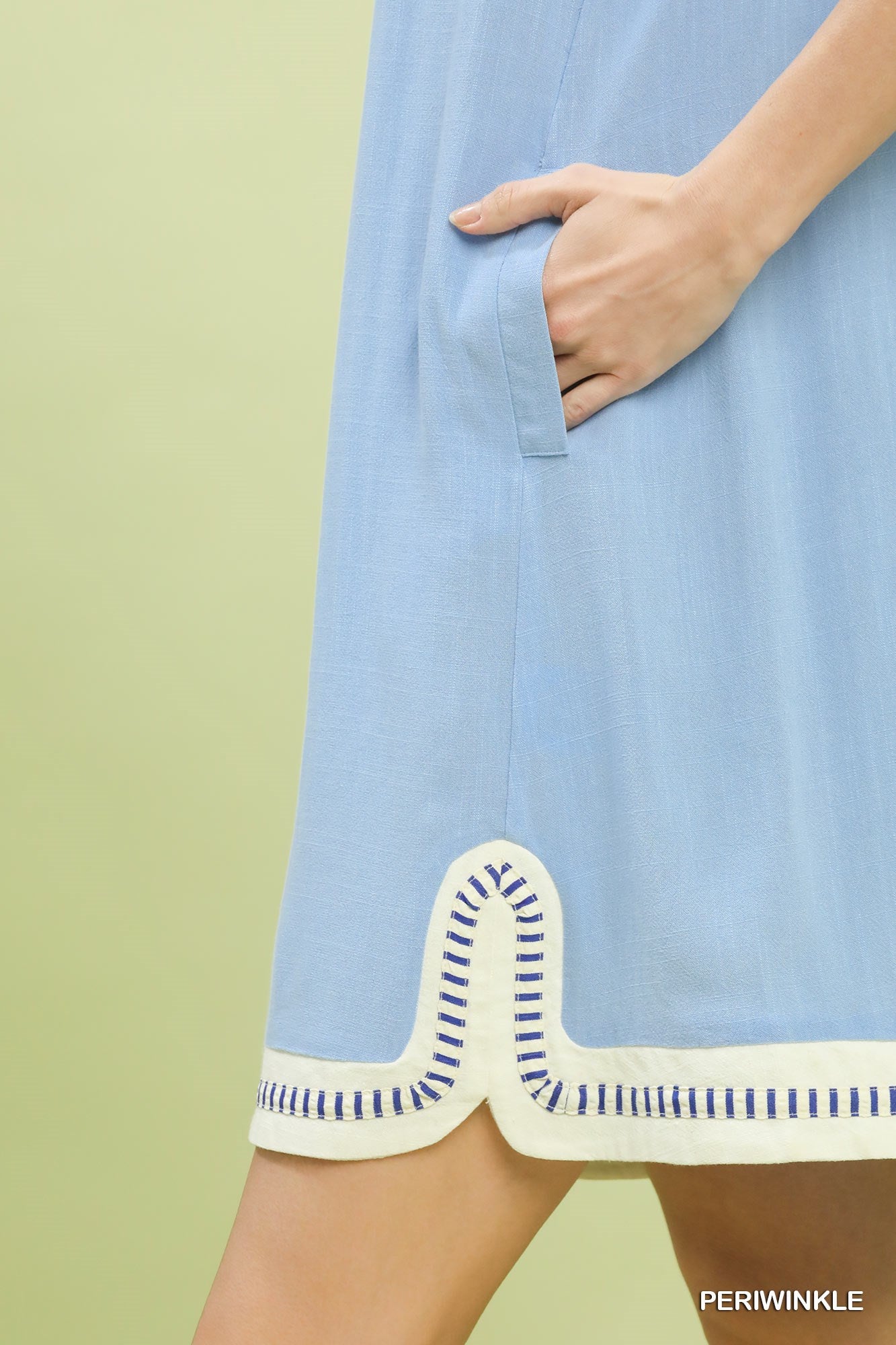 Linen Contrast Trim Midi Dress
