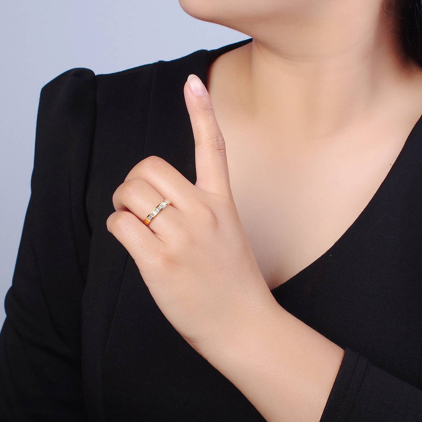 Minimalist Clear CZ Baguette Geometric Ring