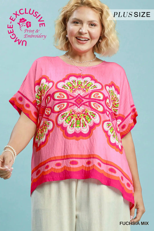 Mix Medallion Print Short Sleeve Top