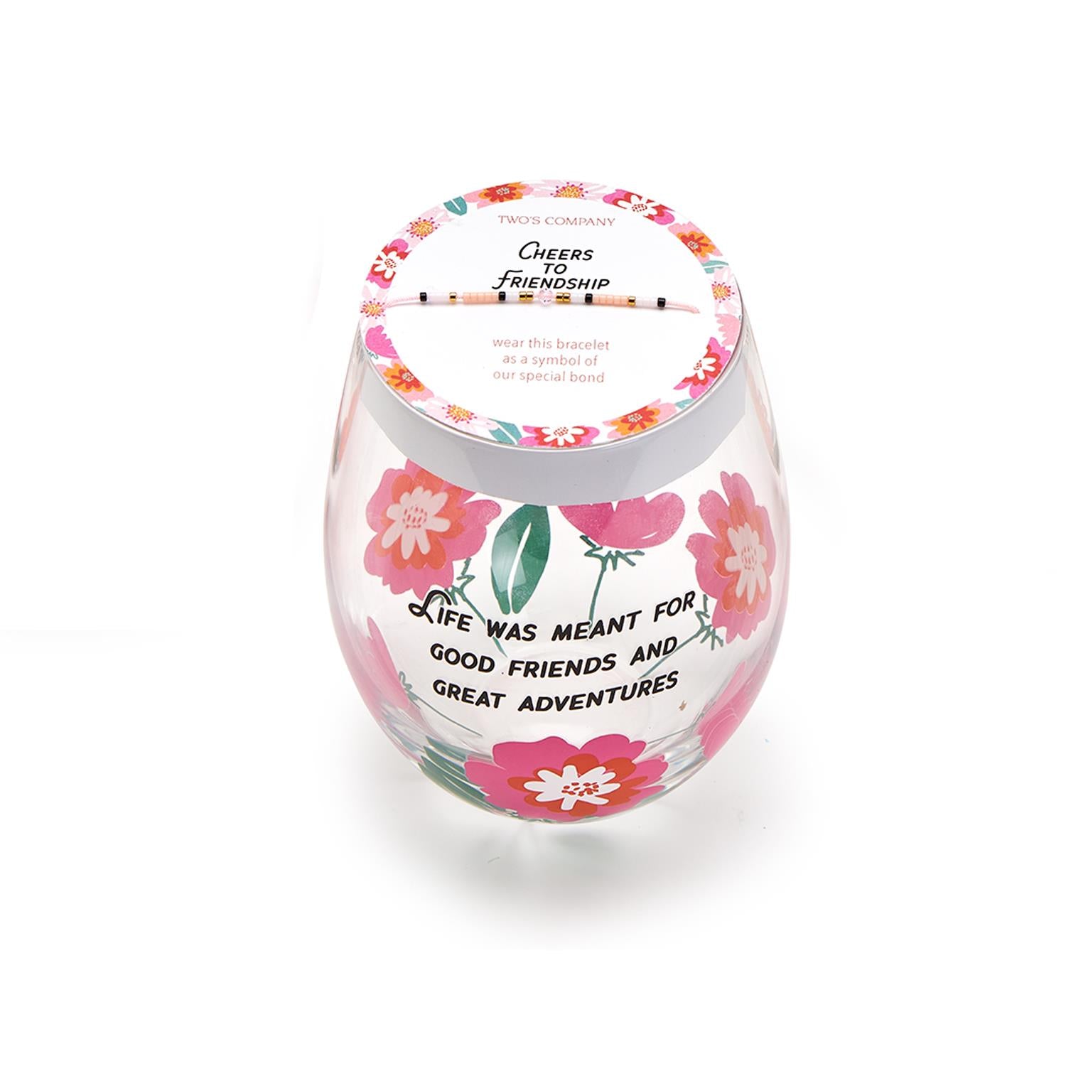 Friendship Stemless Wine Glass with Wish Bracelet Two's Company