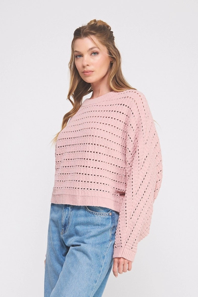 Chenille Pointelle Crop Oversized Sweater