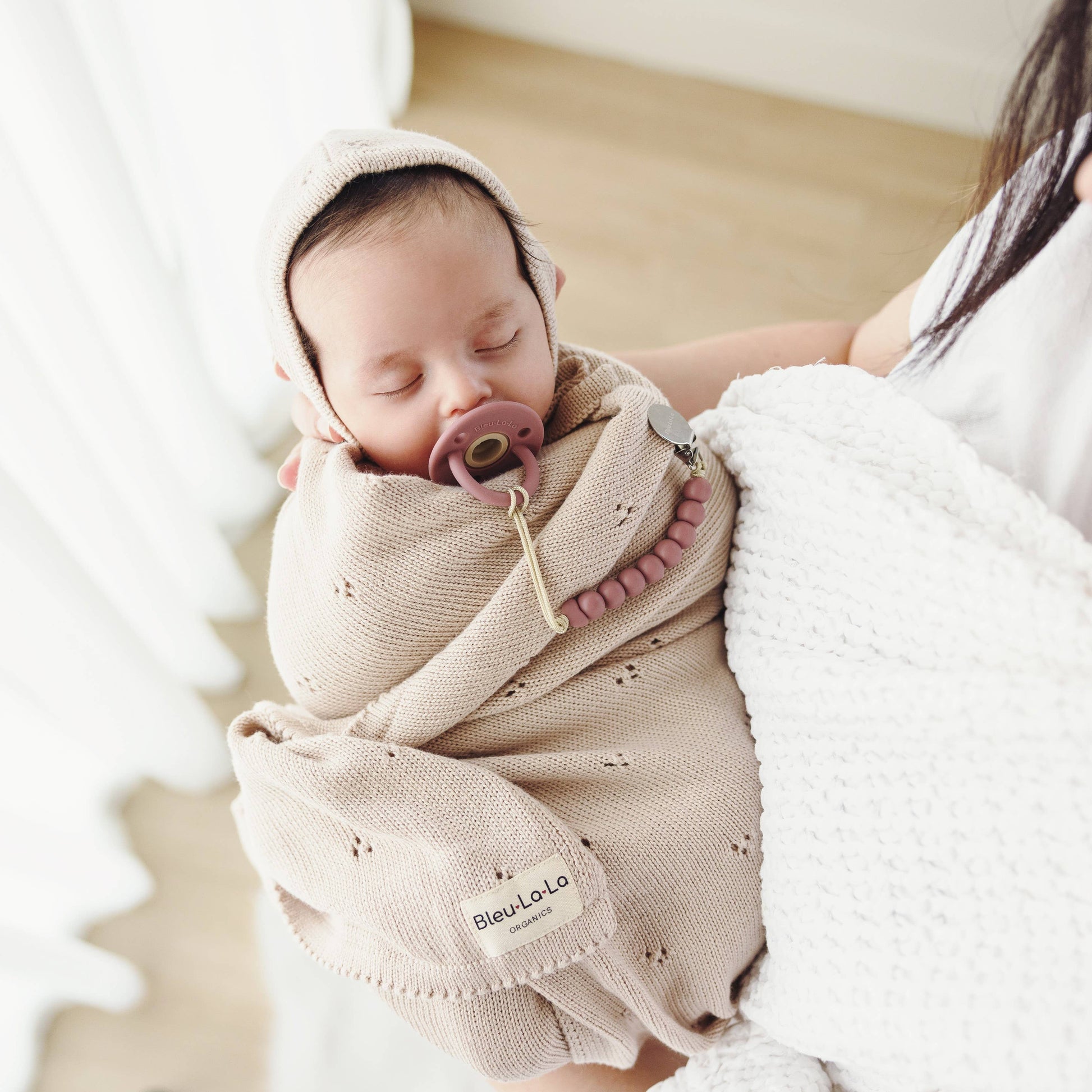 100% Organic Cotton Luxury Organic Blanket + Bonnet Hat Set Bleu La La