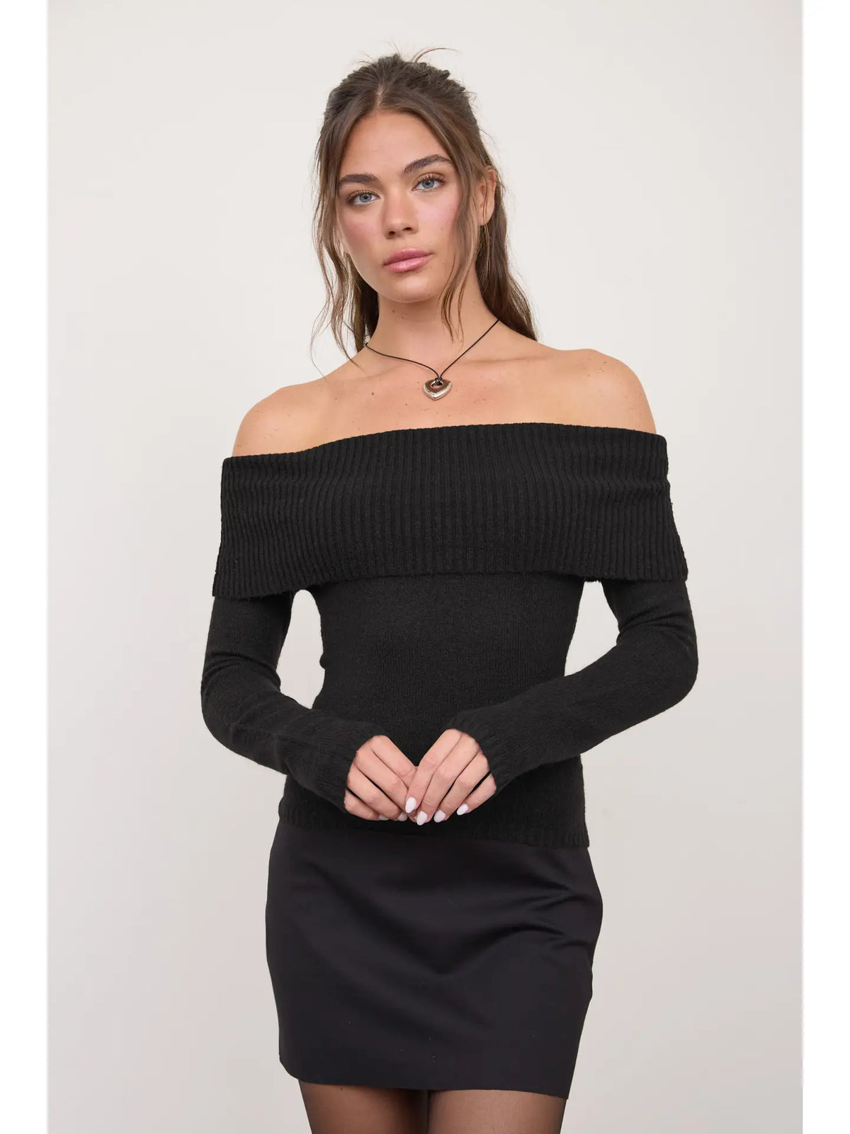 Off the Shoulder Fold Over Sweater