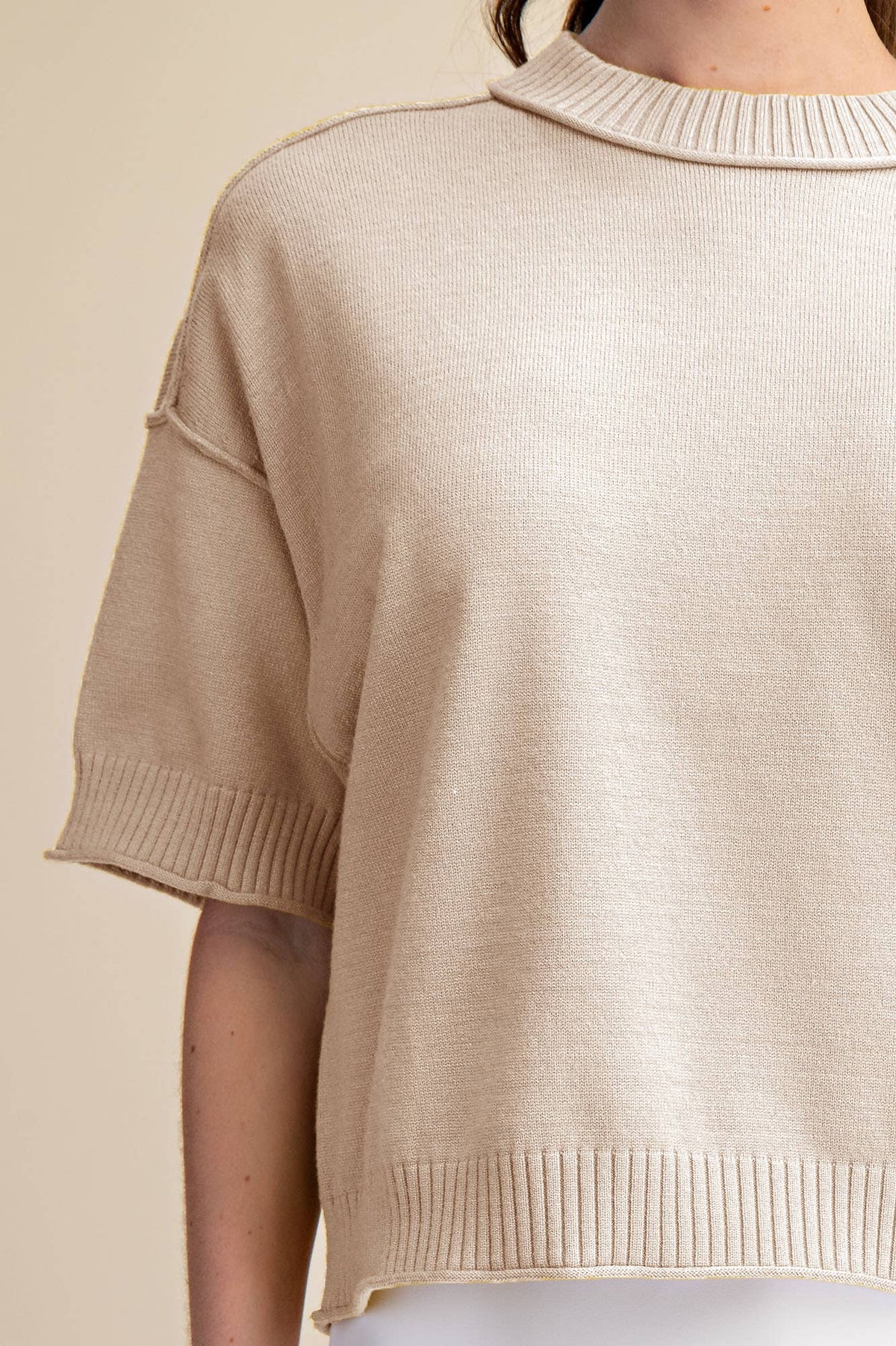 Relaxed Sweater Crew-Neck Elbow-Length Sleeves