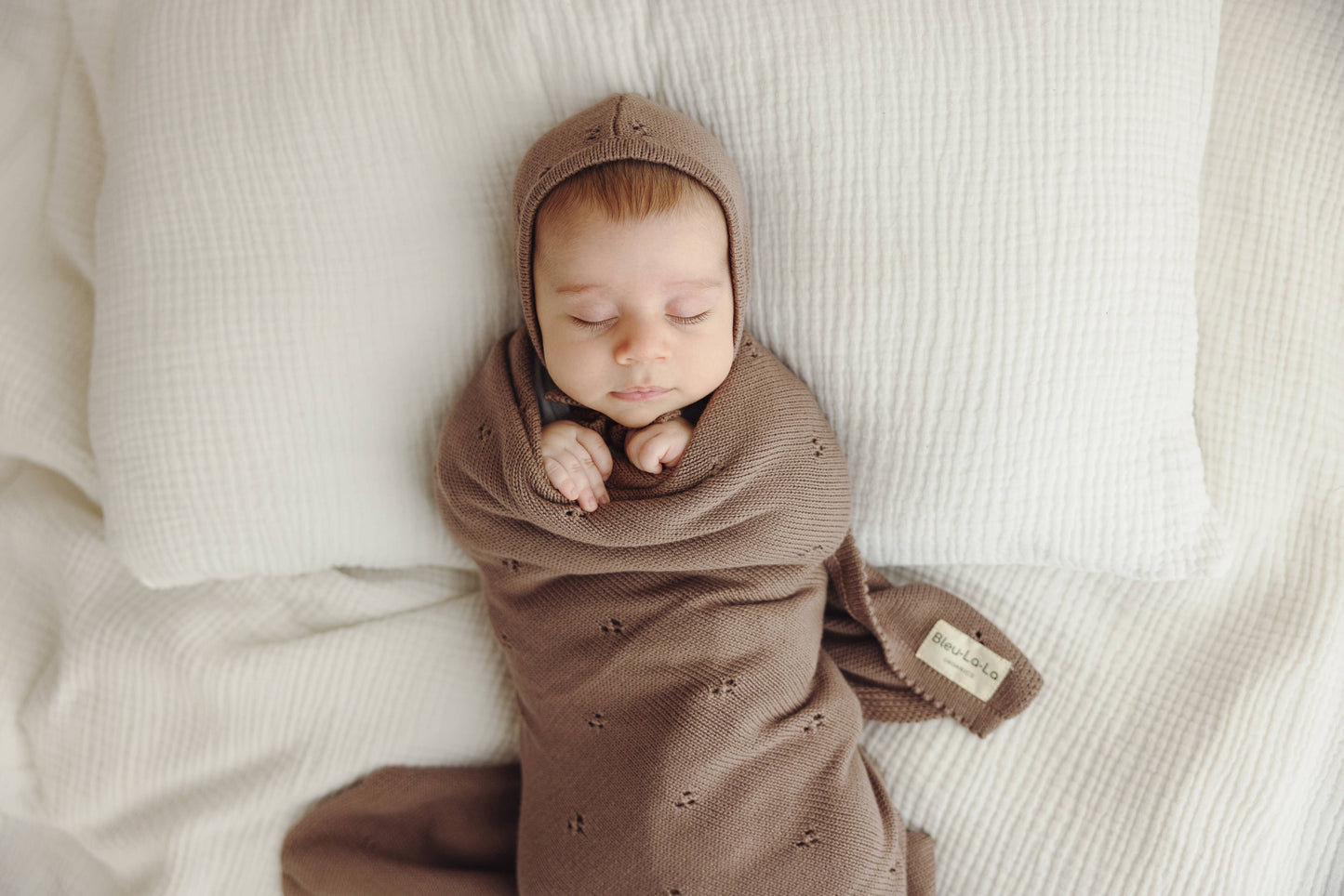 100% Organic Cotton Luxury Organic Blanket + Bonnet Hat Set Bleu La La