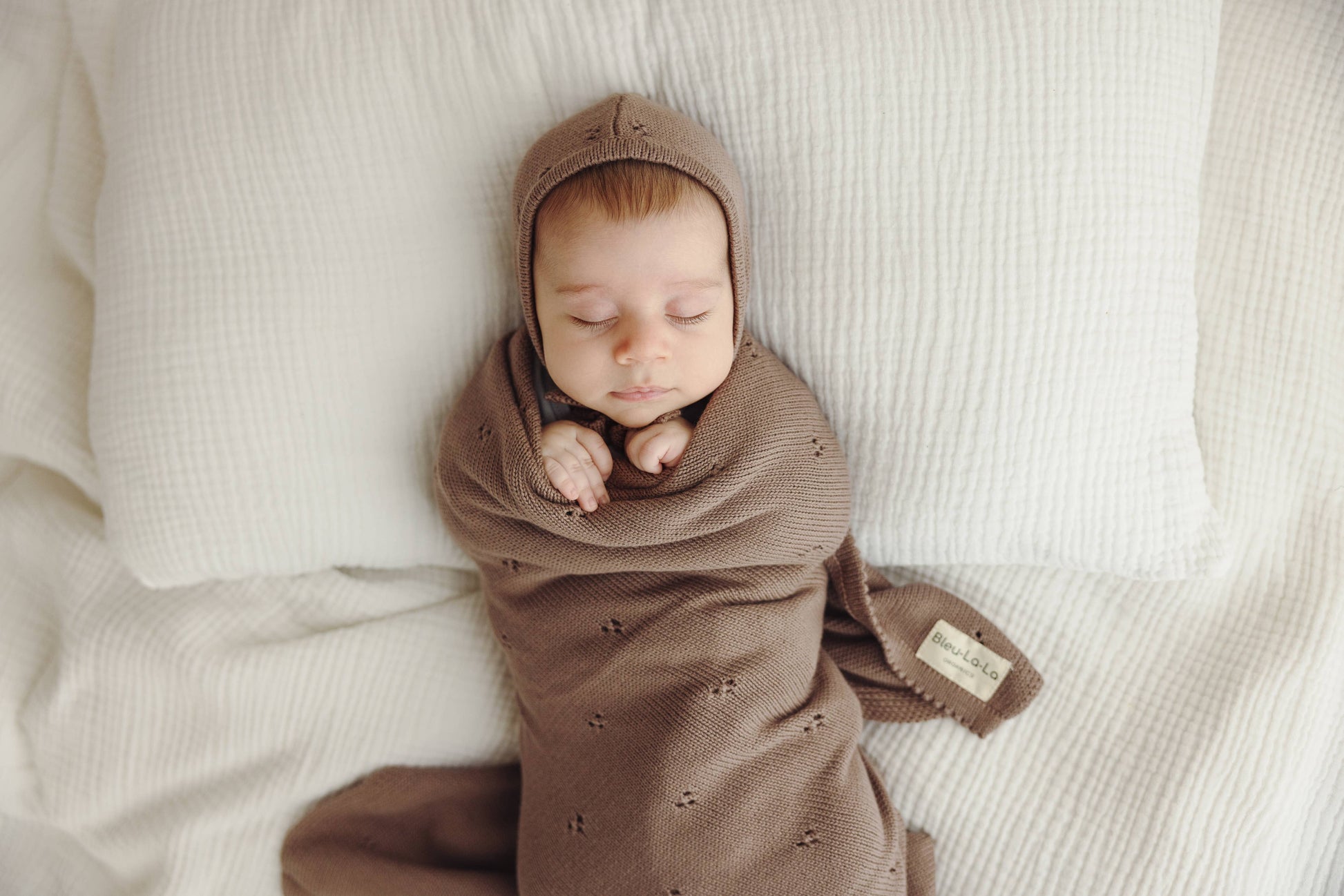 100% Organic Cotton Luxury Organic Blanket + Bonnet Hat Set Bleu La La
