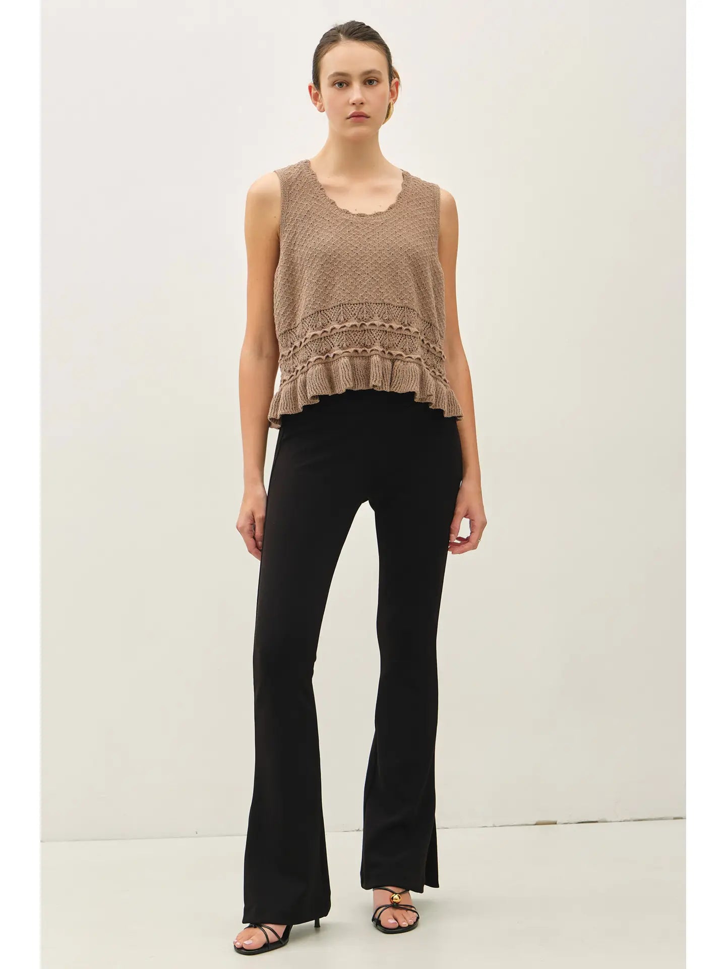 Ruffled Crochet Textured Knit Top