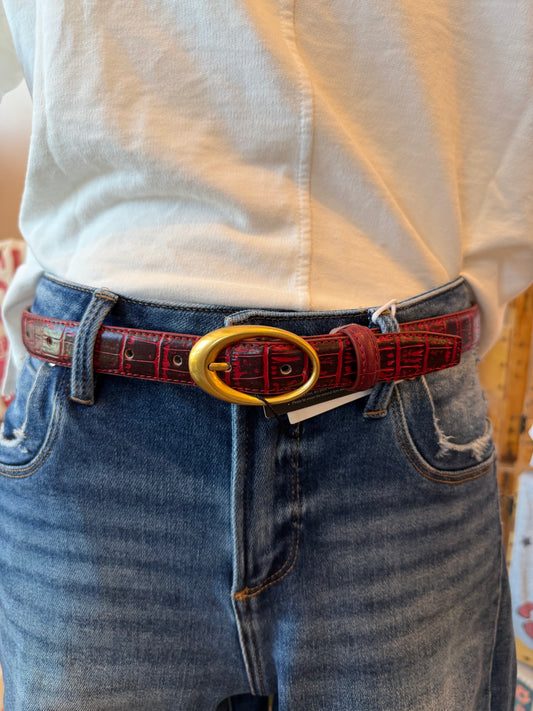Croco Clean Stitched Belt with Oval
