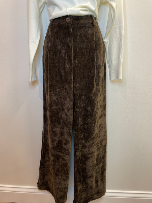 Corduroy High Waist Wide Leg Pant with Pleated Detail and Side Slip Pockets Current Air