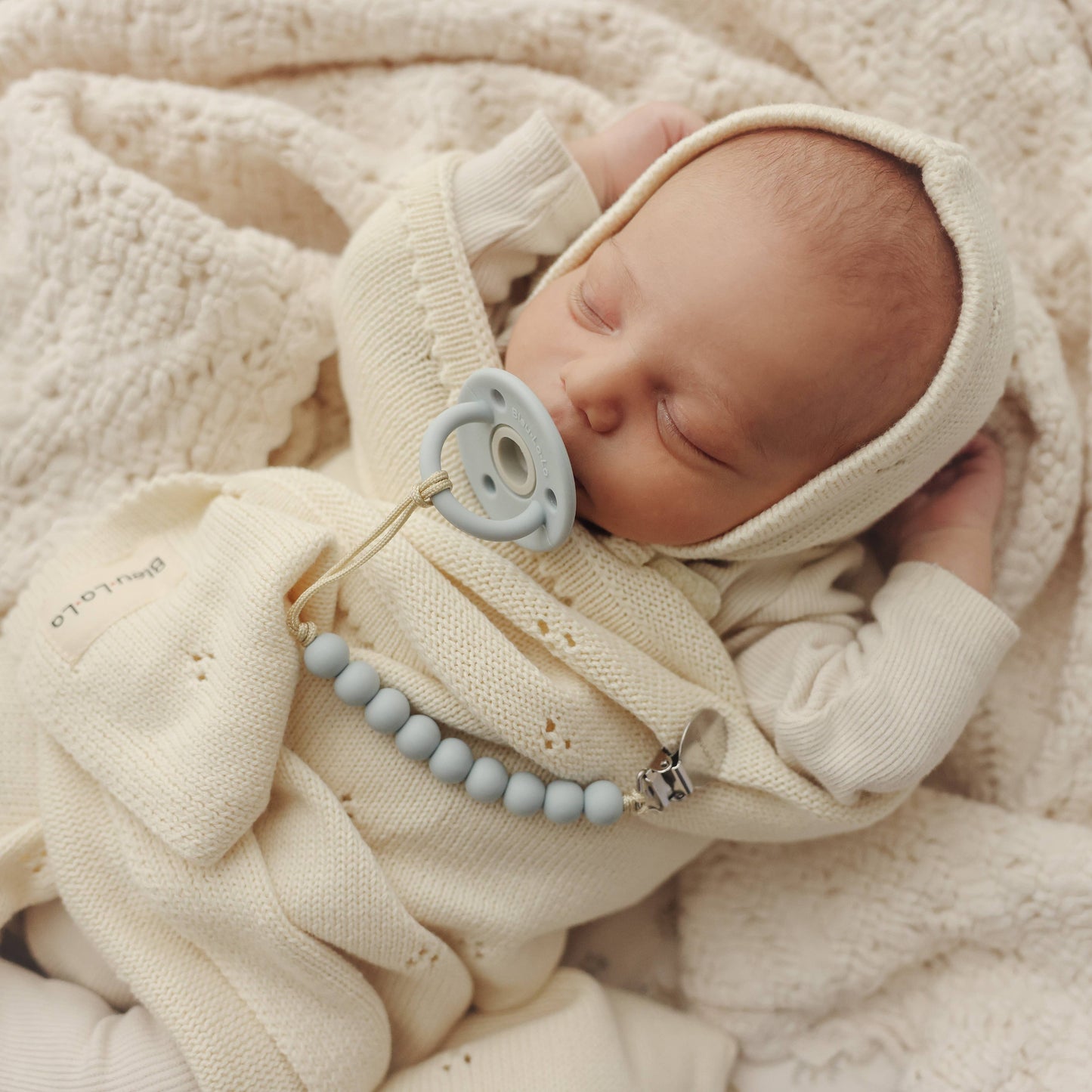 100% Organic Cotton Luxury Organic Blanket + Bonnet Hat Set Bleu La La