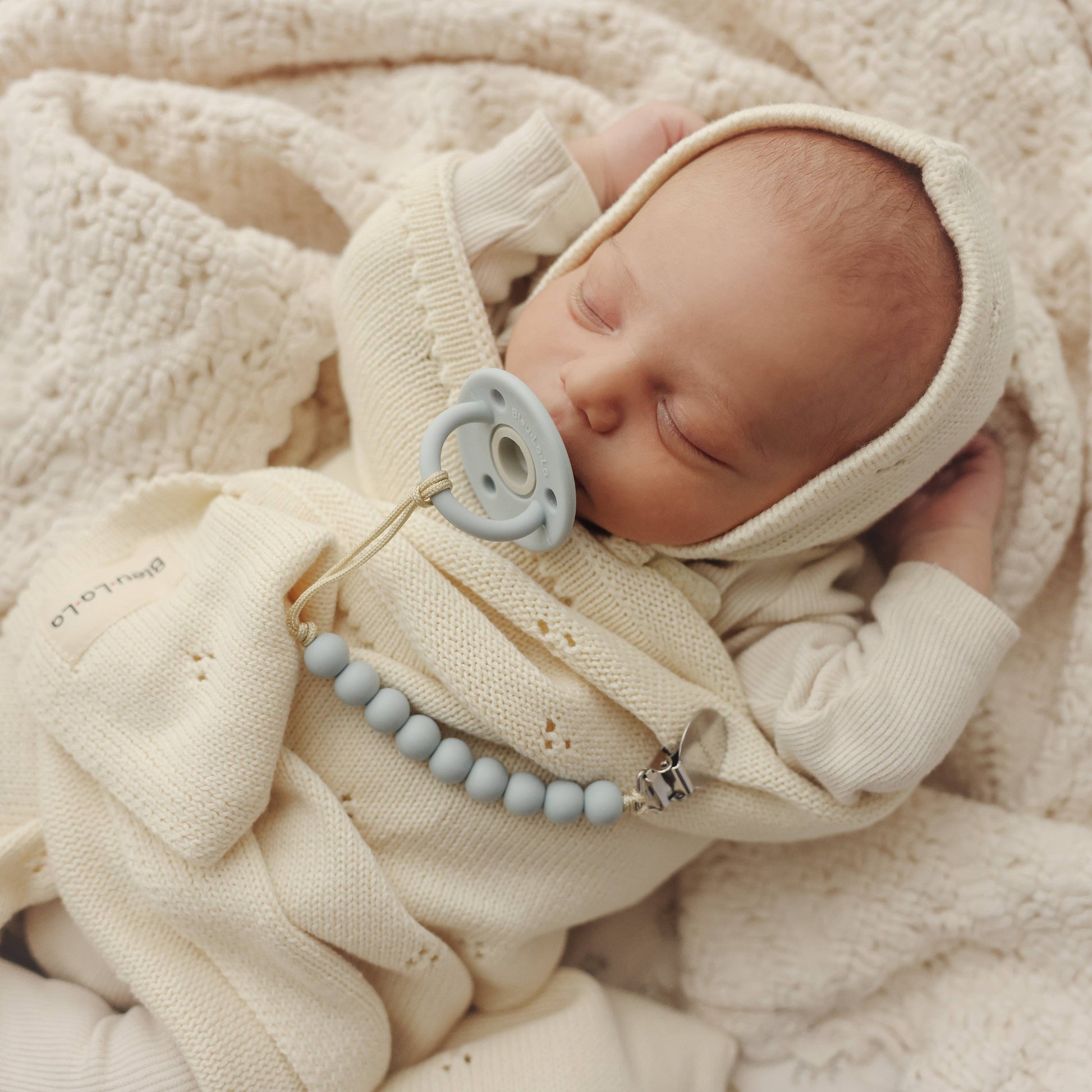100% Organic Cotton Luxury Organic Blanket + Bonnet Hat Set Bleu La La