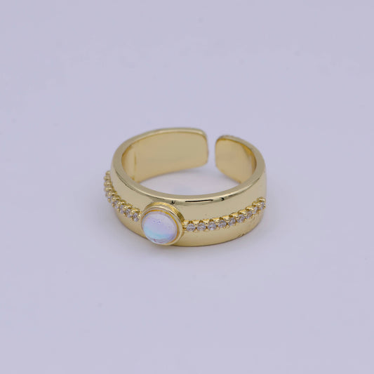 Golden Bold Oval Moonstone Adjustable Statement Ring