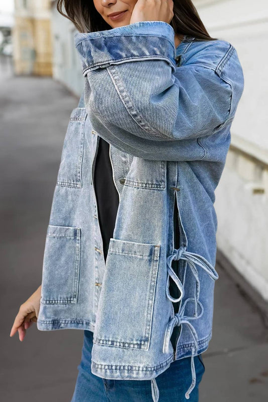 Side Tie up Boyfriend Denim Jacket | S-XL