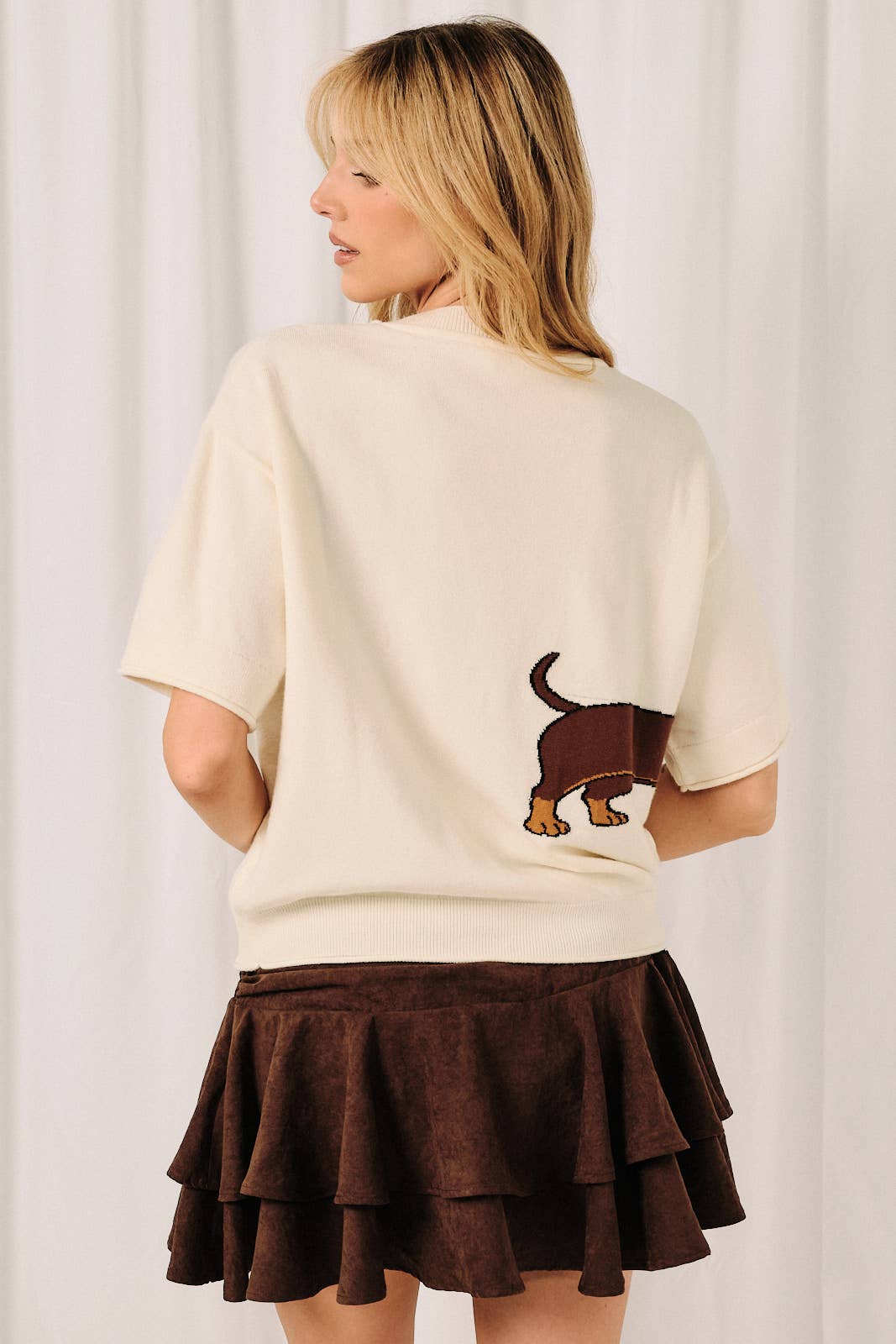 ROUND NECK HALF SLEEVE "WEENIE" SWEATER TOP