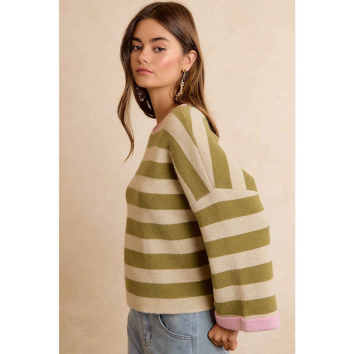 STRIPE CONTRAST BINDING AND REVERSIBLE SWEATER