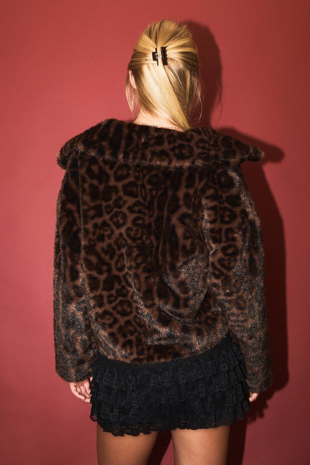 COLLARED ZIPPER FRONT FAUX FUR JACKET