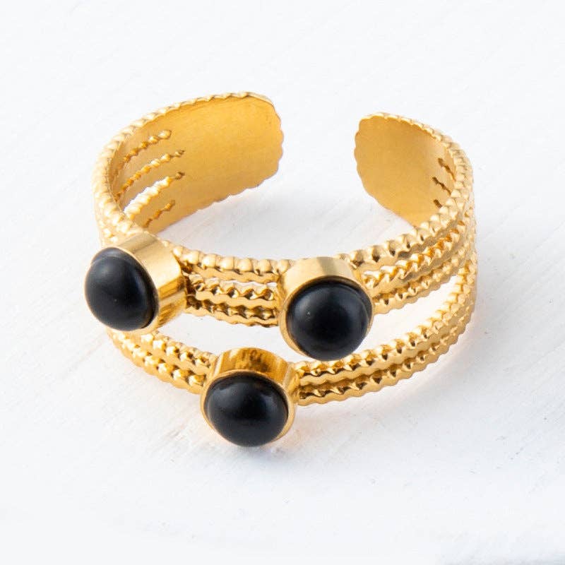 Stainless Steel Inlaid  Stone Gold-plated Rings - FGS/CS