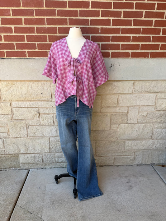 Heritage Check Tie Front Short Kimono