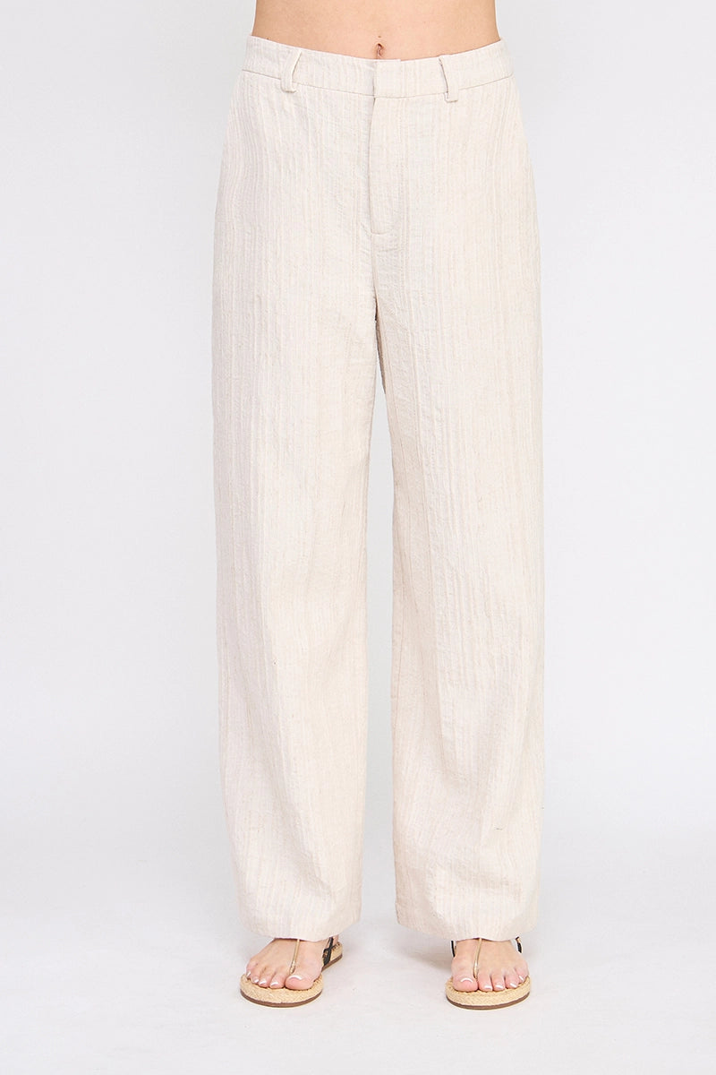 Textured Cotton Blend Wide Leg Trousers
